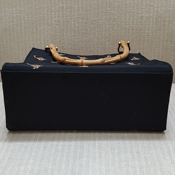 Prezzo Embroidered Giraffe Black Mini Tote Bag with Bamboo Handles - Picture 6 of 10
